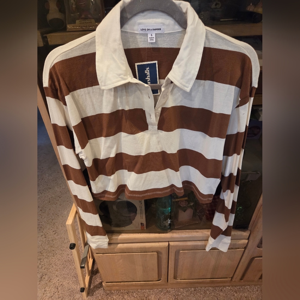 Love on a Hanger Striped Brown and Cream Crop Top